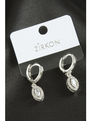 Pileli Store Oval Zirkon Taşlı Küpe