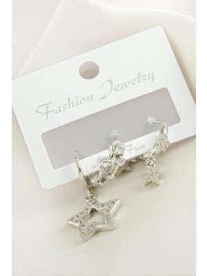 Pileli Store 3 Adet Yıldız Zirkon Taşlı Küpe