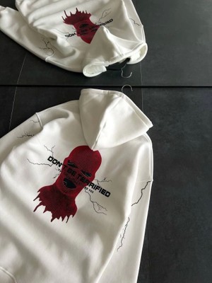 Hobilinka Üç Iplik Kapşonlu Baskılı Oversize Sweatshirt- Beyaz
