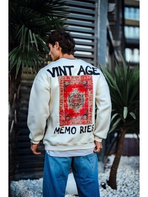 Hobilinka Oversize Bisiklet Yaka Üç Iplik Baskılı Sweatshirt - Beyaz