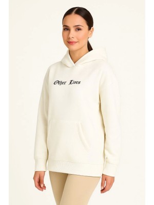 Hobilinka Üç Iplik Kapşonlu Ön ve Arka Baskılı Sweatshirt Hoodie- Beyaz