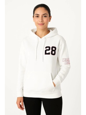 Hobilinka Üç Iplik Kapüşonlu Ön ve Arka Baskılı Sweatshirt Hoodie - Beyaz