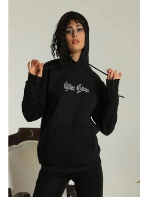 Hobilinka Oversize Üç Iplik Kapüşonlu Sweatshirt – Siyah “other Lives” Ön ve Arka Baskılı, Şard