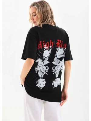 Hobilinka Unisex Baskılı Oversize T-Shirt - Siyah