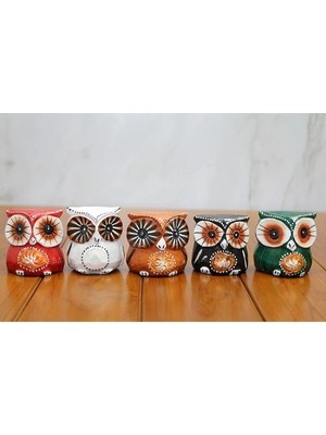 Pileli Store Ahşap 5'li Baykuş Seti Model 3