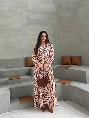 Soyut Desenli Geniş Kalıp Bohem Elbise