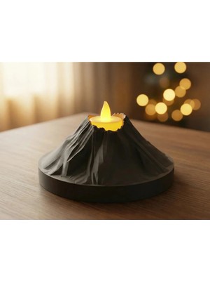 Helis Craft Volkan Tasarımlı Dekoratif Mumluk - LED Mum Hediyeli Yanardağ Konseptli Tealight Standı