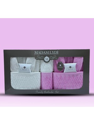 8 Parça Kısmi Kadife Damla Desenli Çift Kişilik Bornoz Seti | Çeyizlik Aile Banyo Seti