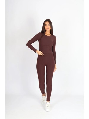 Soft & Basic Kadın Uzun Kollu Bisiklet Yaka Body Toparlayıcı Tayt Alt-Üst Tayt Takım