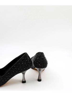 Park Moda Taşlı Kısa Topuklu Abiye Kadın Ayakkabı PM309 Siyah