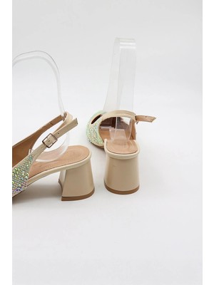 Park Moda Arkası Açık Kalın Topuklu Kadın Ayakkabı PM571 Ten