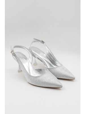 Park Moda Kadın Arkası Açık Simli Topuklu Ayakkabı Pm 439 - K3000