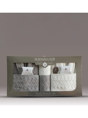 8 Parça Kısmi Kadife Damla Desenli Çift Kişilik Bornoz Seti | Çeyizlik Aile Banyo Seti