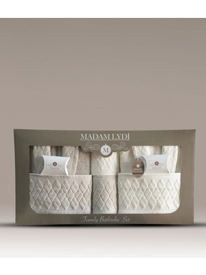 8 Parça Kısmi Kadife Damla Desenli Çift Kişilik Bornoz Seti | Çeyizlik Aile Banyo Seti