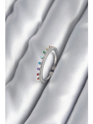 Pileli Store Pirinç Gümüş Renk Zirkon Taş Detay Kadın Yüzük