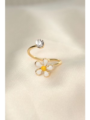 Pileli Store Papatya Tasarımlı Zirkon Taşlı Ayarlanabilir Yüzük