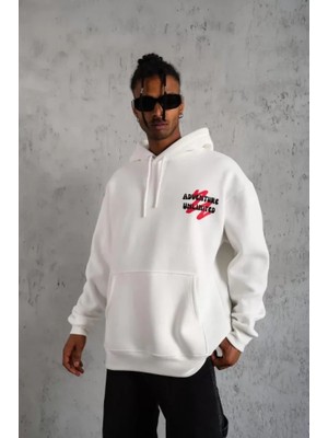 Marsilyan Erkek Şapkalı Güvercin Baskılı Kapşonlu Sweat - Beyaz