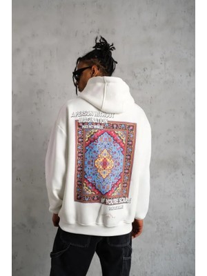 Marsilyan Erkek Kilim Desen Kapüşonlu Sweat- Beyaz