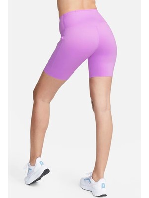 Nike Dri Fit Go Mr 8 In Womens Tight Fermuar Cepli Kadın Antreman Taytı Lila