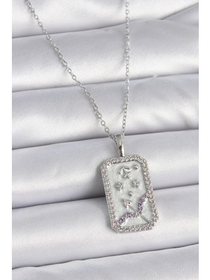 Pileli Store 316L Çelik Gümüş Renk Zincir Yay Burcu Zirkon Taşlı Kadın Kolye