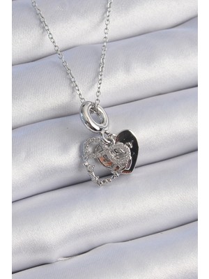 Pileli Store 316L Çelik Gümüş Renk Zirkon Taşlı Sonsuzluk Kalp Figür Charm Model Kadın Kolye