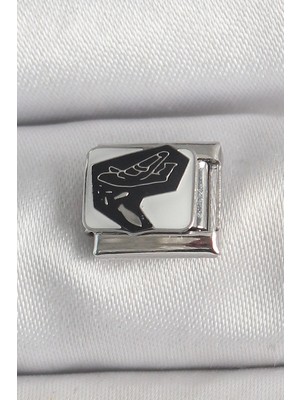 Pileli Store 316L Çelik Gümüş Renk Beyaz Siyah Uçak Işlemeli Portre Model Nomination Charm