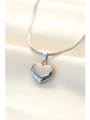 Pileli Store 316L Çelik Gümüş Renk Kalp Kolye