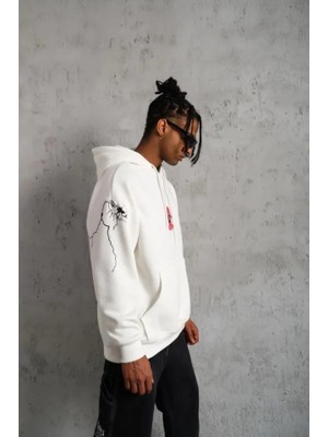 Marsilyan Erkek Maske Baskılı Kapüşonlu Sweat - Beyaz