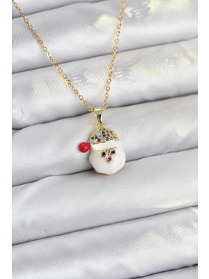 Pileli Store 316L Çelik Zincir Gold Renk Şapkalı Kardan Adam Kafası Model Yılbaşı Temalı Kadın Kolye
