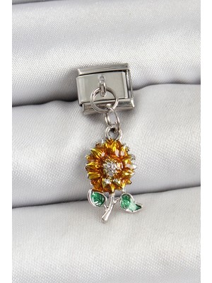 Pileli Store 316L Çelik Sallantılı Ayçiçeği Model Gümüş Renk Nomination Charm