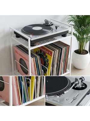 DEQQU Grid 47X30X60CM Metal Plak ve Pikap Sehpası - 2 Katlı Düzenleyici Raflı Yan Sehpa