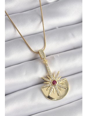 Pileli Store 316L Çelik Gold Renk Zirkon Taşlı Yıldız Model Kadın Kolye