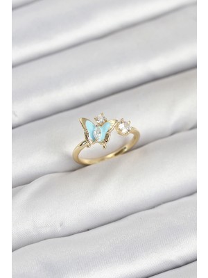 Pileli Store Pirinç Gold Renk Kelebek Model Kadın Yüzük