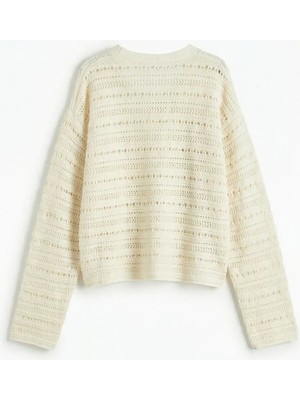 LC Waikiki Ekru V Yaka Ajurlu Kız Çocuk Triko Hırka