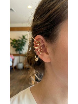 Pileli Store Pirinç Halkalı Model Gold Renk Kıkırdak Küpe