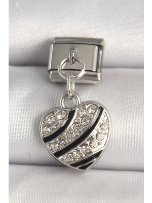 Pileli Store 316L Çelik Gümüş Renk Zirkon Taşlı Kalp Model Nomination Charm