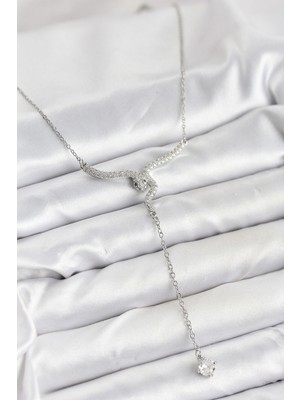 Pileli Store 316L Çelik Zincir Gümüş Renk Yılan Model Y Kolye