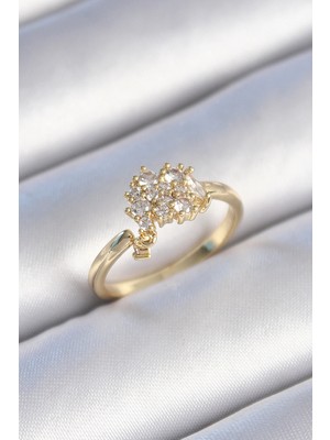 Pileli Store Pirinç Gold Renk Zirkon Taşlı Kadın Yüzük