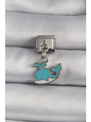 Pileli Store 316L Çelik Gümüş Renk Sallantı Mavi Balina Model Nomination Charm
