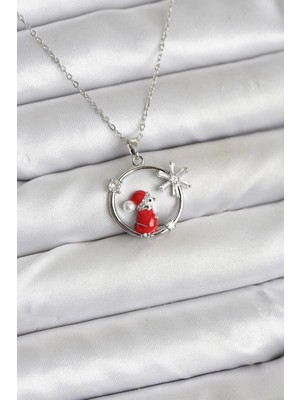 Pileli Store 316L Çelik Zincir Gümüş Zirkon Taşlı Yılbaşı Tema Kadın Kolye