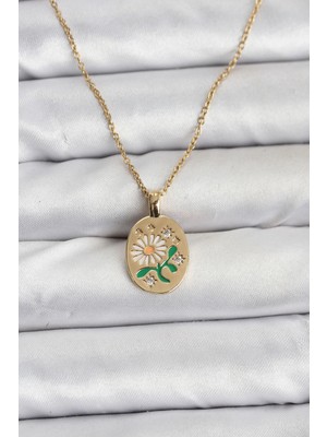 Pileli Store 316L Çelik Zincir Papatya Figürlü Kadın Kolye