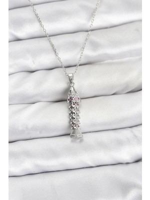 Pileli Store 316L Çelik Zincir Gümüş Renk Balık Model Zirkon Taşlı Kadın Kolye