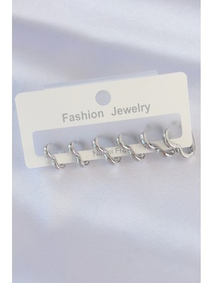 Pileli Store Pirinç Gümüş Renk Kalp Model Küpe Seti