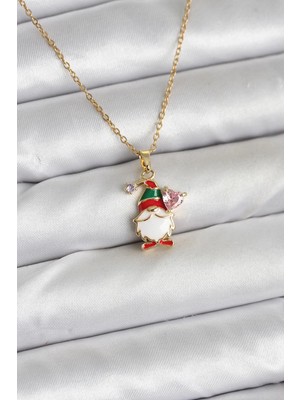 Pileli Store 316L Çelik Zincir Gold Renk Yılbaşı Teması Kadın Kolye