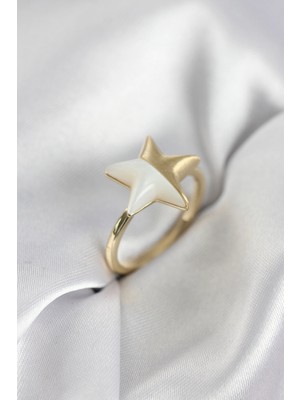 Pileli Store Gold Renk Sedefli Yıldız Model Kadın Yüzük
