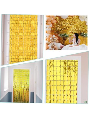 Pileli Store Ekstra Metalize Altın Renk Disko Dikdörtgen Kesim Kapı Perdesi Dekorasyon 1x2 Metre