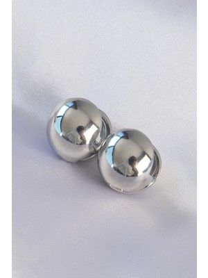 Pileli Store Pirinç Gümüş Renk Içi Boş Minimal Topçuk Küpe