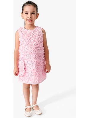 Trend Baby Kids Kız Çocuk Gül Yapraklı Pembe Abiye Elbise 2-9 Yaş