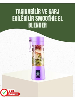 Pileli Store USB Şarjlı Portatif Blender 380ML Çelik 304 Bıçaklı Mobil Smoothie Maker
