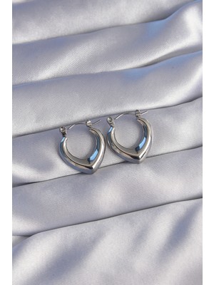 Pileli Store 316L Çelik Gümüş Renk Içi Oval Tasarımlı Küpe